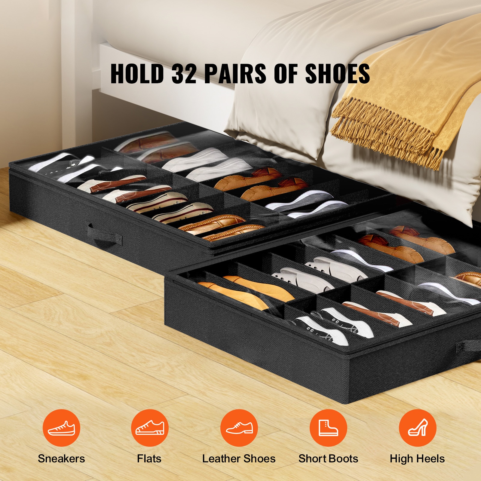 Under Bed Shoe Storage Organizer For Closet With Clear Window_voghion.com